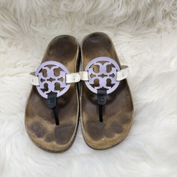 Tory Burch Miller Cloud Sandals Womens 7.5 M Lavender Leather Cork Flip Flops - Picture 1 of 8